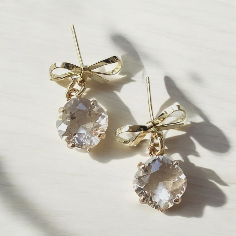 Elegant Gold Bow Crystal Earrings